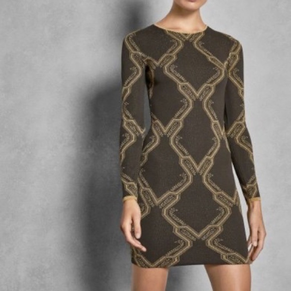 Ted Baker Brown and Gold Geometric Dress